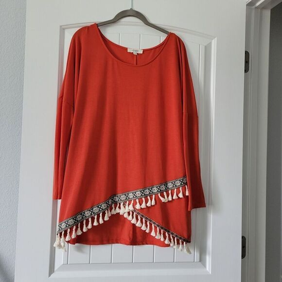 Umgee USA Tassled Top Orange Size Sm Boho Earthy Cotton Poly Blend Soft Blouse - Picture 1 of 6